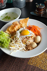 Image showing Thai Noodle Dish with Fried Egg