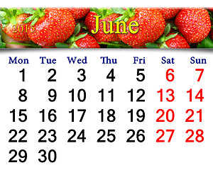 Image showing calendar for the June of 2015 year with strawberry