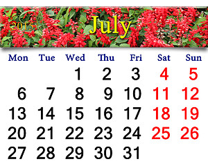 Image showing calendar for July of 2015 year with salvia