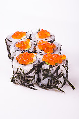 Image showing sushi roll in nori with caviar