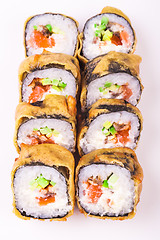 Image showing fried salmon sushi roll