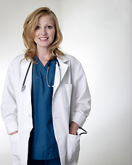 Image showing Lady doctor wearing lab coat