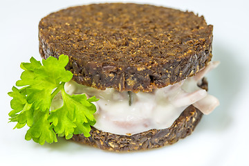 Image showing Pumpernickel with meat salad