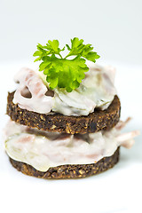 Image showing Pumpernickel with meat salad