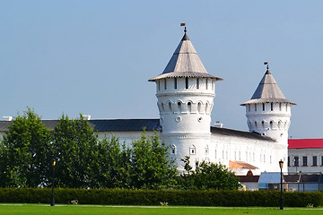 Image showing Bleached round towers of the Tobolsk Kremlin, Russia.