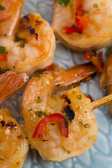 Image showing Skewered Tiger Prawns