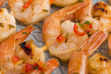 Image showing Skewered Tiger Prawns