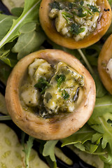 Image showing Delicious stuffed mushrooms with cheese and pesto