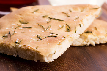 Image showing Italian focaccia bread with rosemary