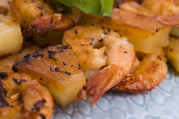 Image showing Skewer shrimp with pineapple