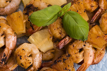 Image showing Skewer shrimp with pineapple