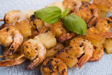 Image showing Skewer shrimp with pineapple