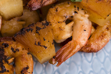 Image showing Skewer shrimp with pineapple