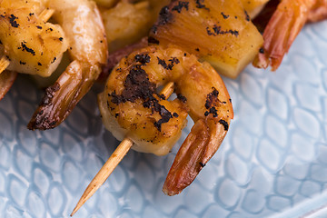 Image showing Skewer shrimp with pineapple