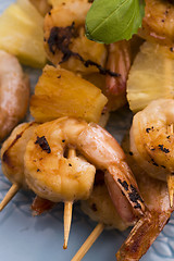 Image showing Skewer shrimp with pineapple