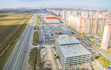 Image showing Bird eye view on shopping center construction