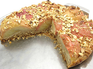 Image showing Cutted  wholemeal apple cake  on a cake tray 