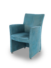 Image showing Blue leather dining room chair 