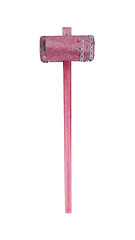 Image showing Very old wooden hammer isolated, red