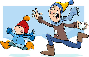 Image showing dad and son on winter cartoon