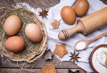 Image showing Eggs for Christmas pastry and homemade cookies 