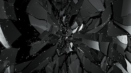 Image showing Broken and Shattered pieces of glass on black