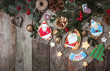 Image showing Christmas decoration and cookies in rustic style
