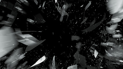 Image showing Destructed or Shattered glass on black with motion blur