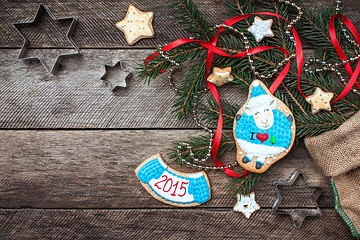 Image showing New Year 2015 symbol sheep cookie and pastry