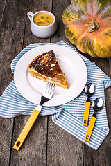 Image showing Lunch Pumpkin pie piece with cream soup in Rustic style