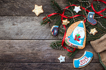 Image showing Christmas Santa and New Year star cookies in rustic style
