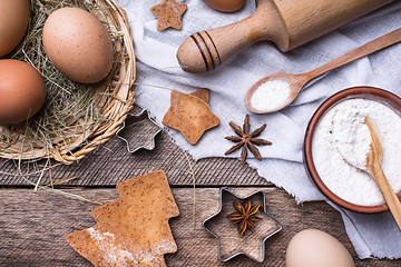 Image showing Flour and eggs for Xmas pastry and holiday cookies 