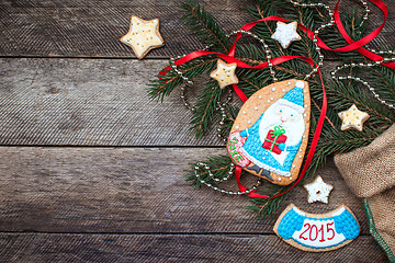 Image showing Christmas Santa in blue and New Year star cookies