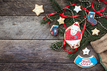 Image showing New Year 2015 sheep cookie and pastry in rustic style