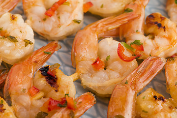 Image showing Skewered Tiger Prawns