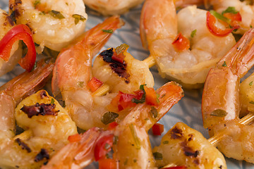 Image showing Skewered Tiger Prawns