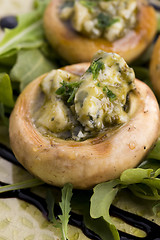 Image showing Delicious stuffed mushrooms with cheese and pesto