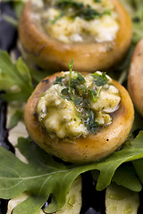 Image showing Delicious stuffed mushrooms with cheese and pesto