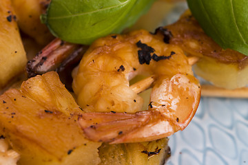 Image showing Skewer shrimp with pineapple