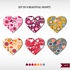 Image showing Set of six beautiful hearts