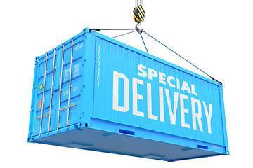 Image showing Special Delivery - Blue Hanging Cargo Container.