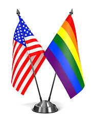 Image showing USA and Rainbow Gay Pride - Miniature Flags.