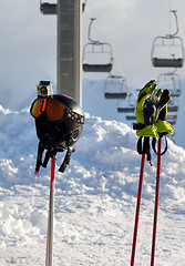 Image showing Protective sports equipment on ski poles 