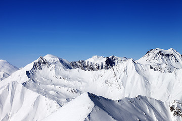 Image showing Snowy mountains in nice sun day