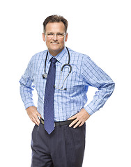 Image showing Handsome Smiling Male Doctor with Stethoscope on White