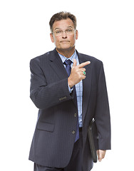 Image showing Handsome Businessman Pointing to the Side Isolated on White