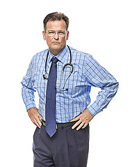 Image showing Serious Male Doctor with Stethoscope on White