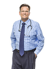 Image showing Handsome Smiling Male Doctor with Stethoscope on White