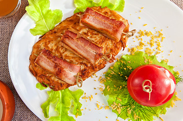 Image showing veal meat with bacon