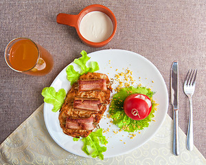 Image showing veal meat with bacon